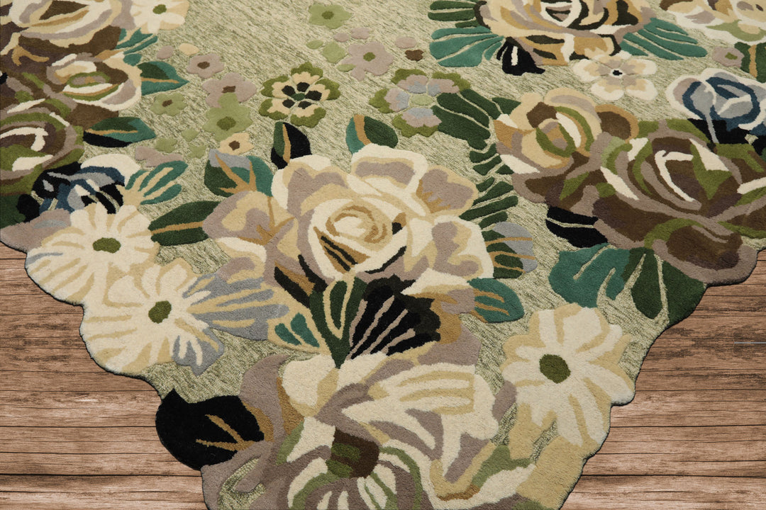 8x10 Sage, Ivory, Taupe Color Hand Tufted Irregular Rug Wool Modern & Contemporary Oriental Rug