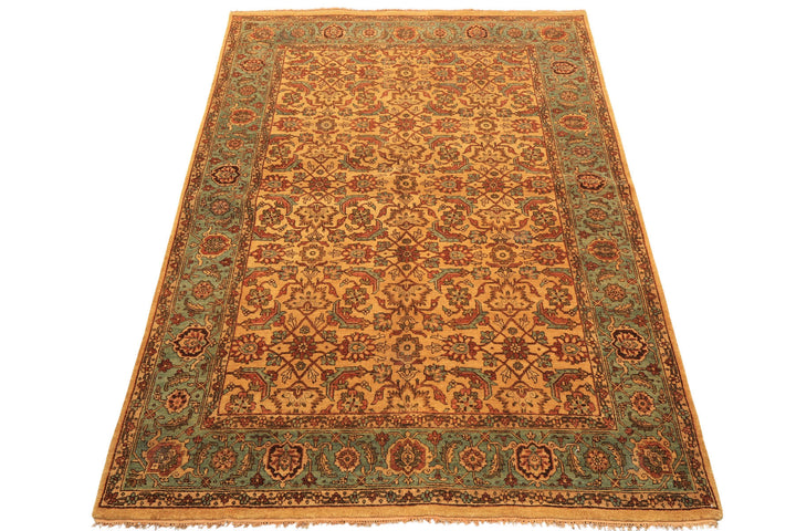 6x9 Gold, Turquoise, Rust Color Hand Knotted Oushak Wool Traditional Oriental Rug