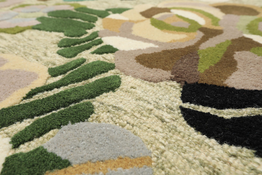 8x10 Sage, Ivory, Taupe Color Hand Tufted Irregular Rug Wool Modern & Contemporary Oriental Rug