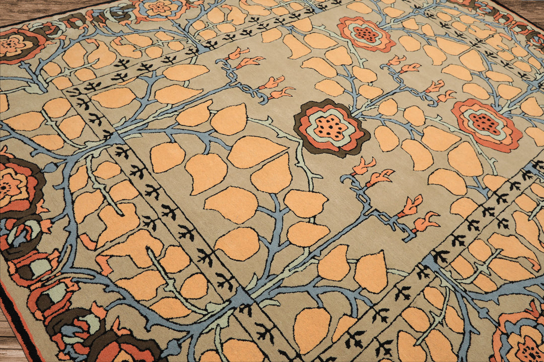 Multi Size Beige Peach Blue Color Hand Tufted Arts & Crafts Wool Transitional Oriental Rug