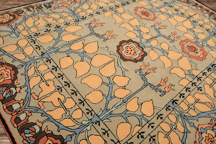 Multi Size Beige Peach Blue Color Hand Tufted Arts & Crafts Wool Transitional Oriental Rug