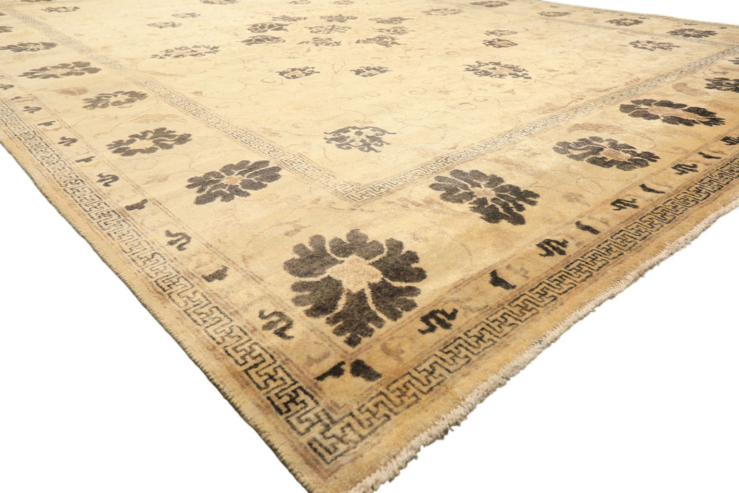 9x12 Beige, Brown, Chocolate Color Hand Knotted Oushak New Zealand Wool Transitional Oriental Rug