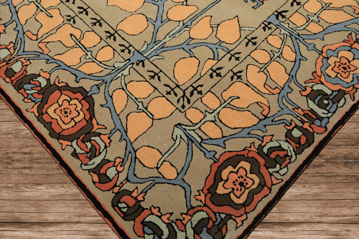 Multi Size Beige Peach Blue Color Hand Tufted Arts & Crafts Wool Transitional Oriental Rug