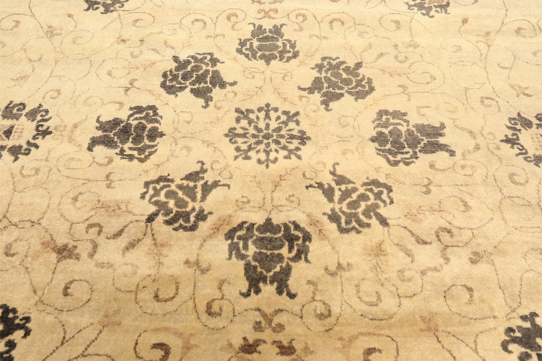 9x12 Beige, Brown, Chocolate Color Hand Knotted Oushak New Zealand Wool Transitional Oriental Rug