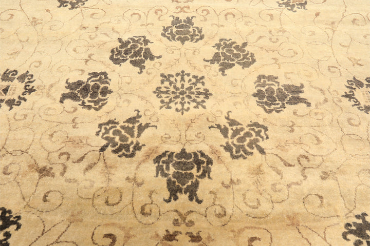 9x12 Beige, Brown, Chocolate Color Hand Knotted Oushak New Zealand Wool Transitional Oriental Rug