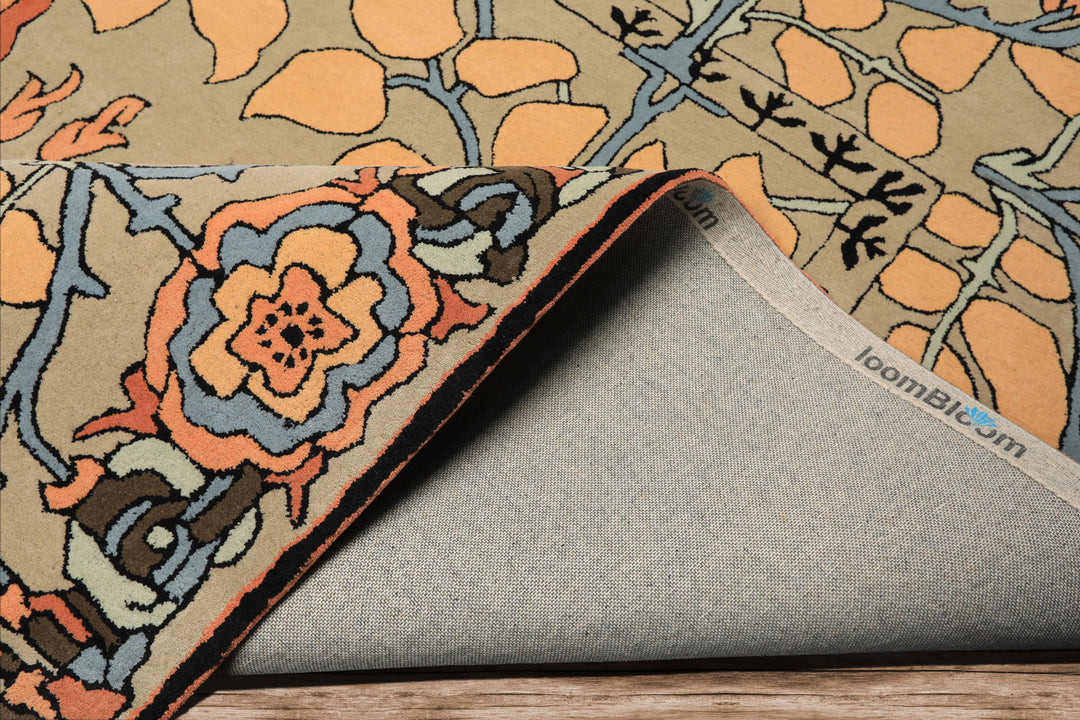 Multi Size Beige Peach Blue Color Hand Tufted Arts & Crafts Wool Transitional Oriental Rug