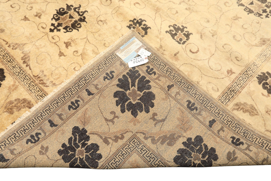 9x12 Beige, Brown, Chocolate Color Hand Knotted Oushak New Zealand Wool Transitional Oriental Rug