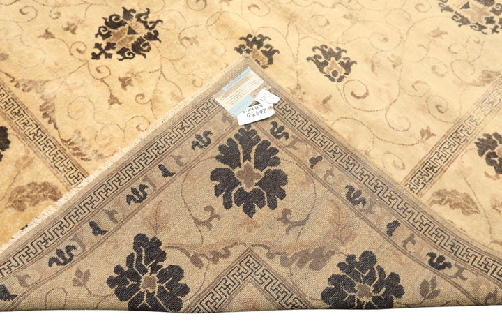 9x12 Beige, Brown, Chocolate Color Hand Knotted Oushak New Zealand Wool Transitional Oriental Rug