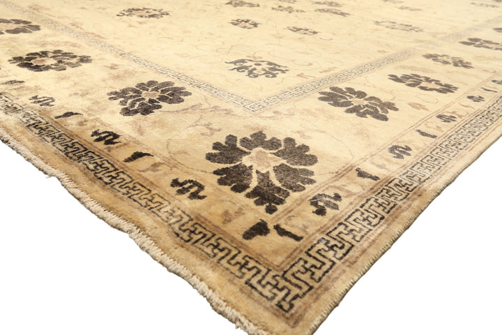 9x12 Beige, Brown, Chocolate Color Hand Knotted Oushak New Zealand Wool Transitional Oriental Rug