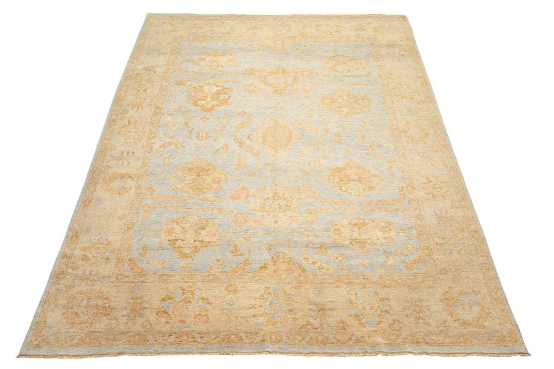 8x10 Blue, Slate, Taupe Color Hand Knotted Oushak Wool Transitional Oriental Rug