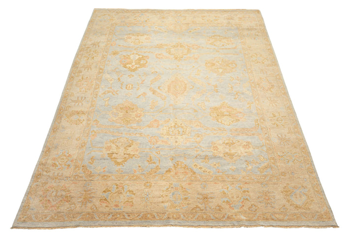 8x10 Blue, Slate, Taupe Color Hand Knotted Oushak Wool Transitional Oriental Rug