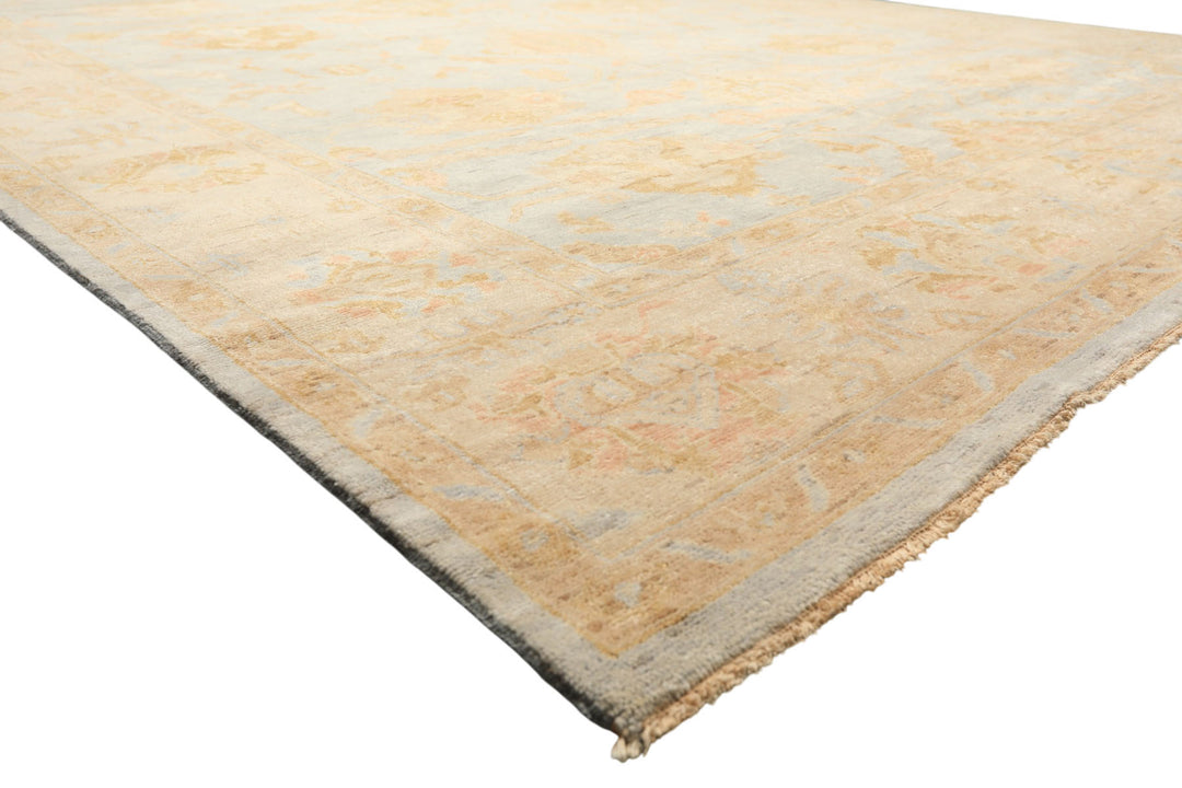 8x10 Blue, Slate, Taupe Color Hand Knotted Oushak Wool Transitional Oriental Rug