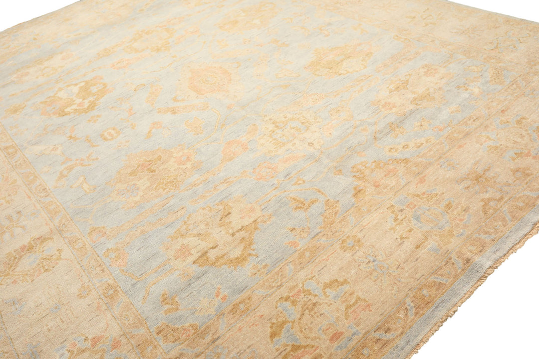 8x10 Blue, Slate, Taupe Color Hand Knotted Oushak Wool Transitional Oriental Rug