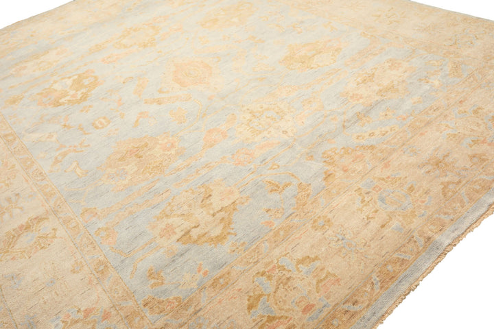 8x10 Blue, Slate, Taupe Color Hand Knotted Oushak Wool Transitional Oriental Rug
