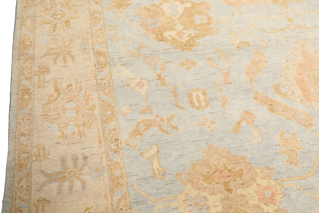8x10 Blue, Slate, Taupe Color Hand Knotted Oushak Wool Transitional Oriental Rug
