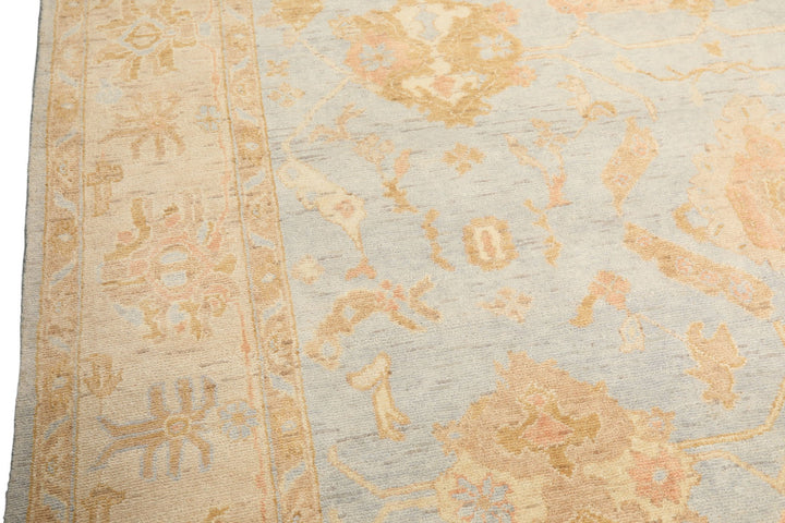 8x10 Blue, Slate, Taupe Color Hand Knotted Oushak Wool Transitional Oriental Rug