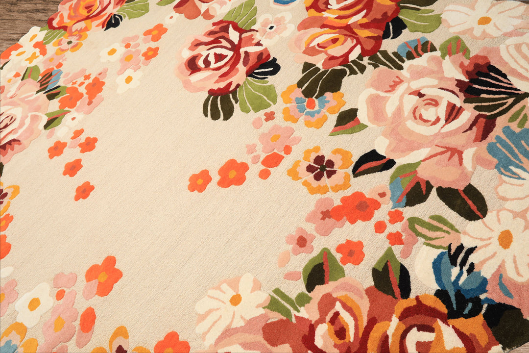 8x10 Ivory, Blush, Green Color Hand Tufted Irregular Rug Wool Modern & Contemporary Oriental Rug