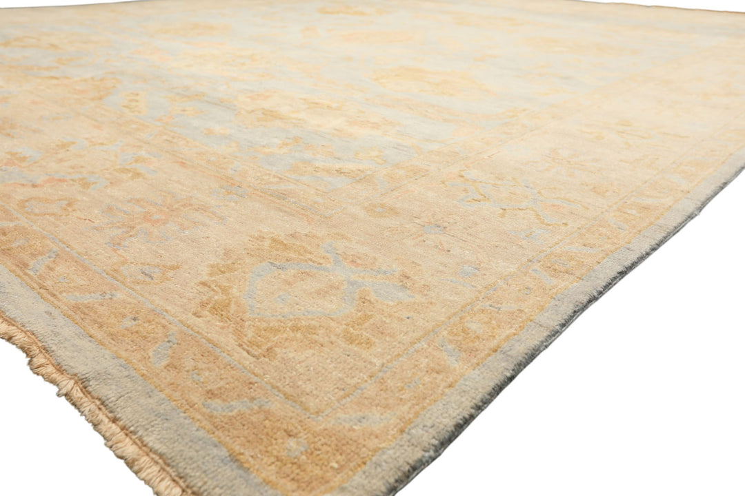 8x10 Blue, Slate, Taupe Color Hand Knotted Oushak Wool Transitional Oriental Rug