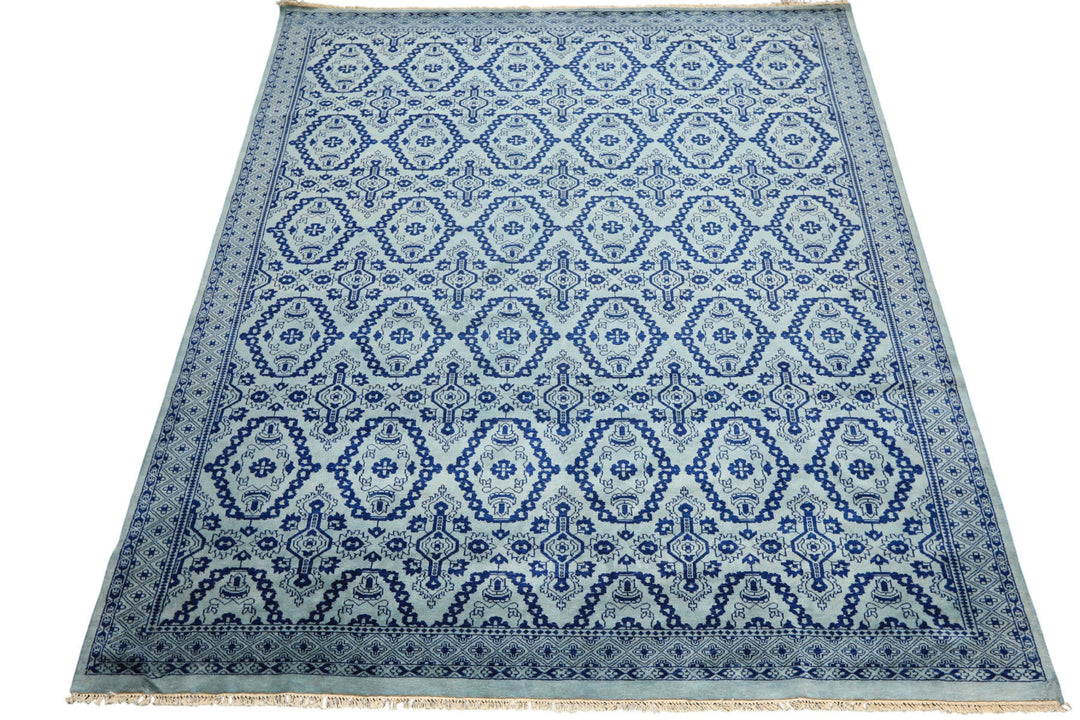 8x10 Blue, Navy, Color Hand Knotted Bokhara Wool Transitional Oriental Rug