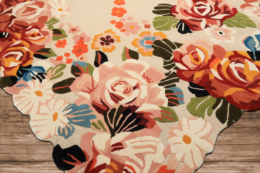 8x10 Ivory, Blush, Green Color Hand Tufted Irregular Rug Wool Modern & Contemporary Oriental Rug