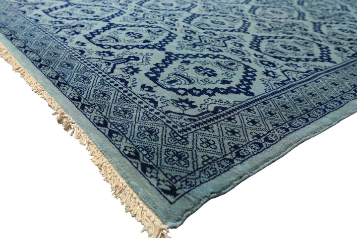 8x10 Blue, Navy, Color Hand Knotted Bokhara Wool Transitional Oriental Rug
