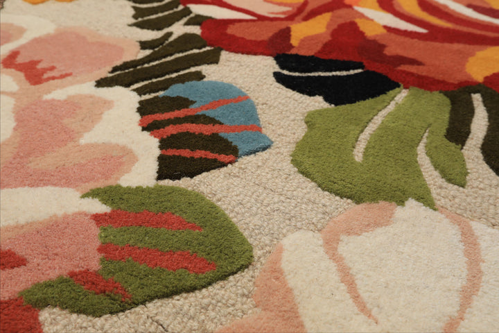 8x10 Ivory, Blush, Green Color Hand Tufted Irregular Rug Wool Modern & Contemporary Oriental Rug