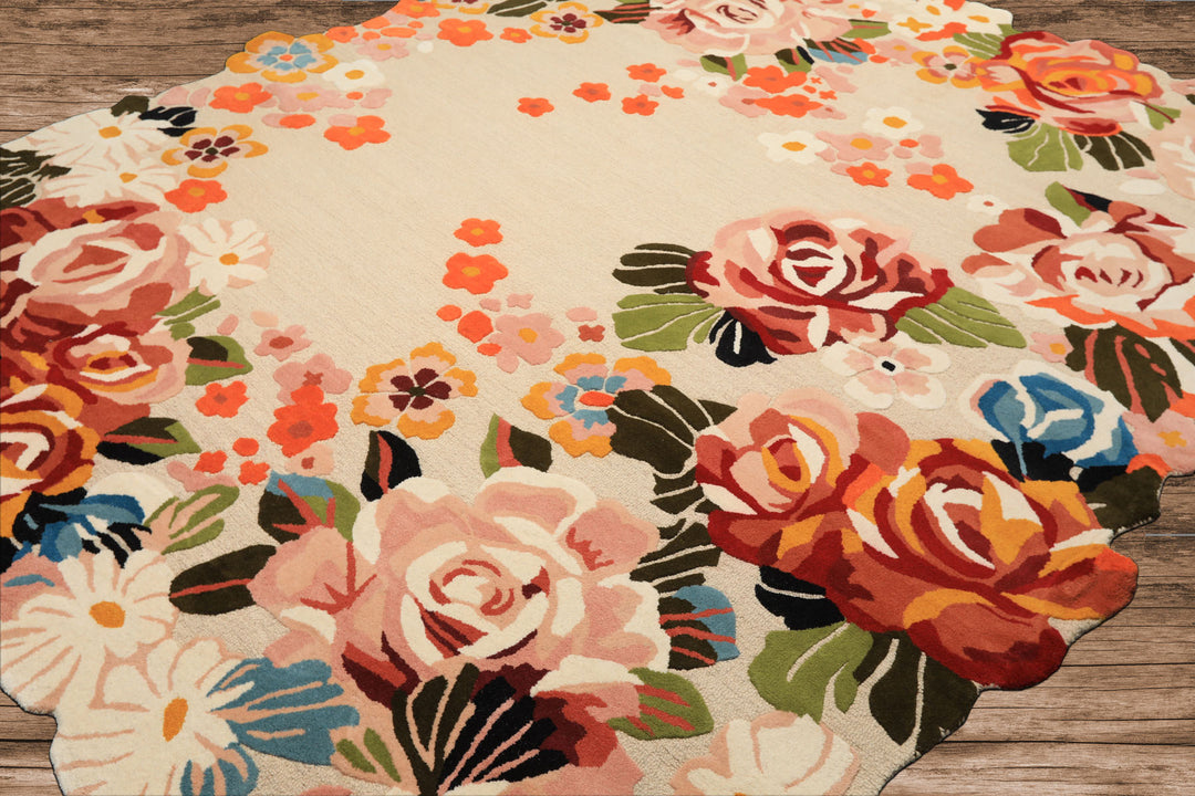 8x10 Ivory, Blush, Green Color Hand Tufted Irregular Rug Wool Modern & Contemporary Oriental Rug