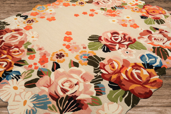 8x10 Ivory, Blush, Green Color Hand Tufted Irregular Rug Wool Modern & Contemporary Oriental Rug