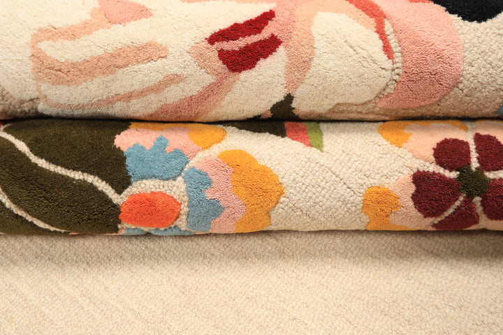 8x10 Ivory, Blush, Green Color Hand Tufted Irregular Rug Wool Modern & Contemporary Oriental Rug