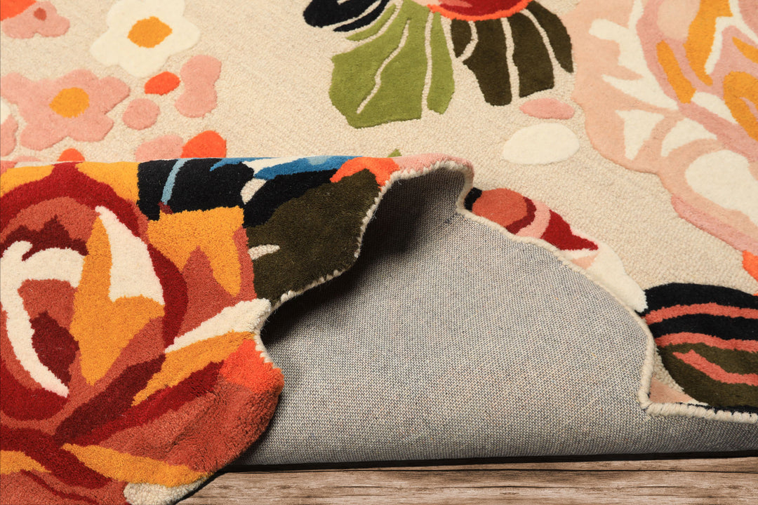 8x10 Ivory, Blush, Green Color Hand Tufted Irregular Rug Wool Modern & Contemporary Oriental Rug