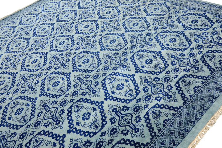 8x10 Blue, Navy, Color Hand Knotted Bokhara Wool Transitional Oriental Rug