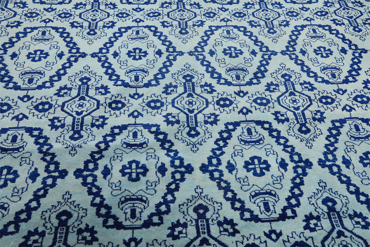 8x10 Blue, Navy, Color Hand Knotted Bokhara Wool Transitional Oriental Rug