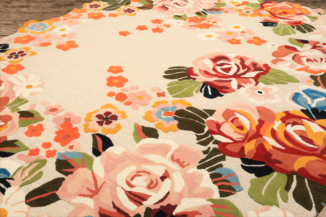 8x10 Ivory, Blush, Green Color Hand Tufted Irregular Rug Wool Modern & Contemporary Oriental Rug