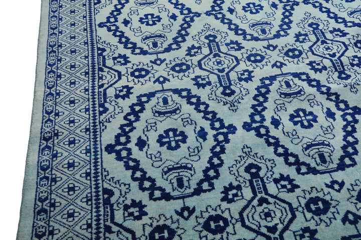 8x10 Blue, Navy, Color Hand Knotted Bokhara Wool Transitional Oriental Rug