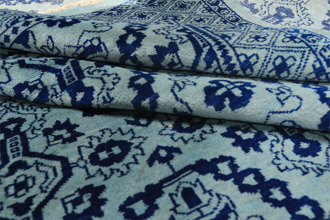 8x10 Blue, Navy, Color Hand Knotted Bokhara Wool Transitional Oriental Rug