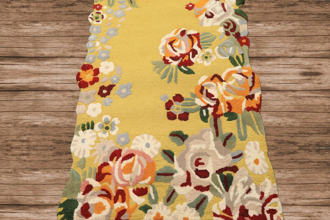 Multi Size Lime Ivory Taupe Color Hand Tufted Irregular Rug Wool Modern & Contemporary Oriental Rug