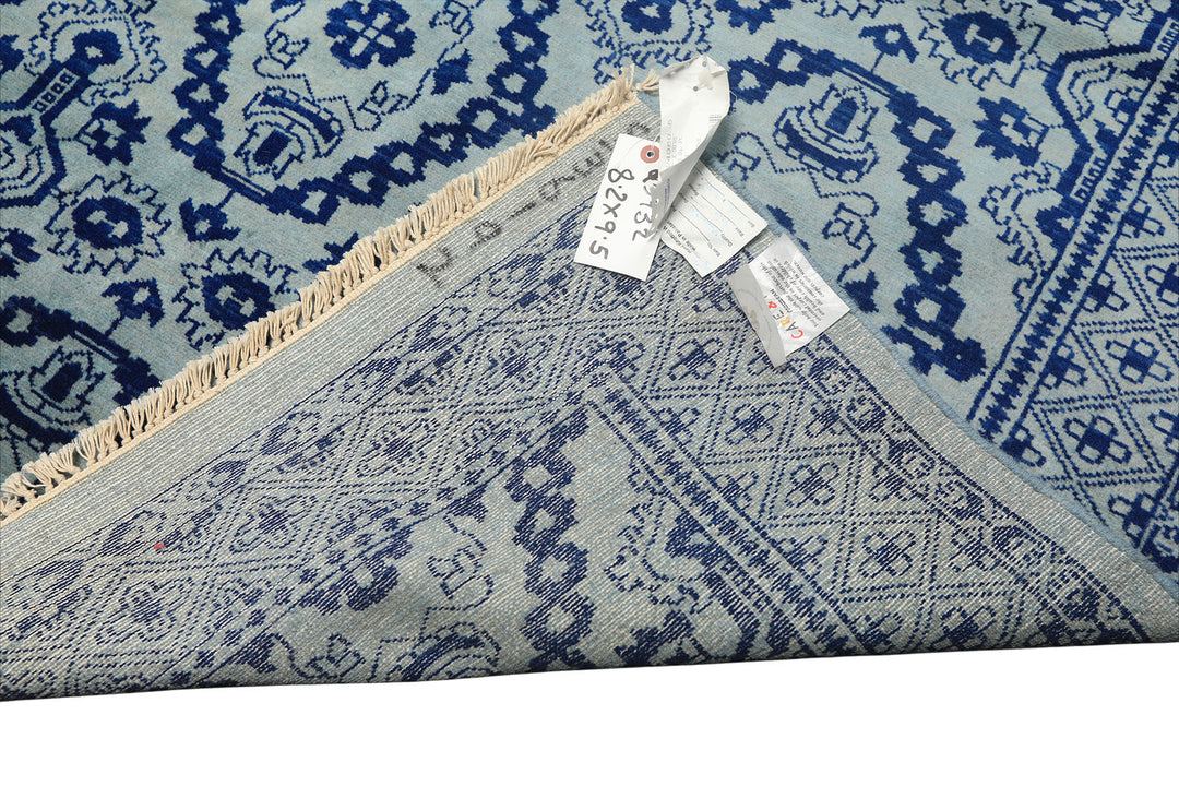 8x10 Blue, Navy, Color Hand Knotted Bokhara Wool Transitional Oriental Rug