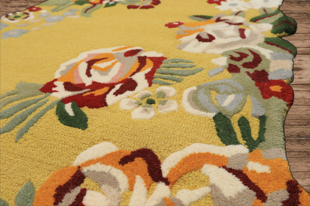 Multi Size Lime Ivory Taupe Color Hand Tufted Irregular Rug Wool Modern & Contemporary Oriental Rug