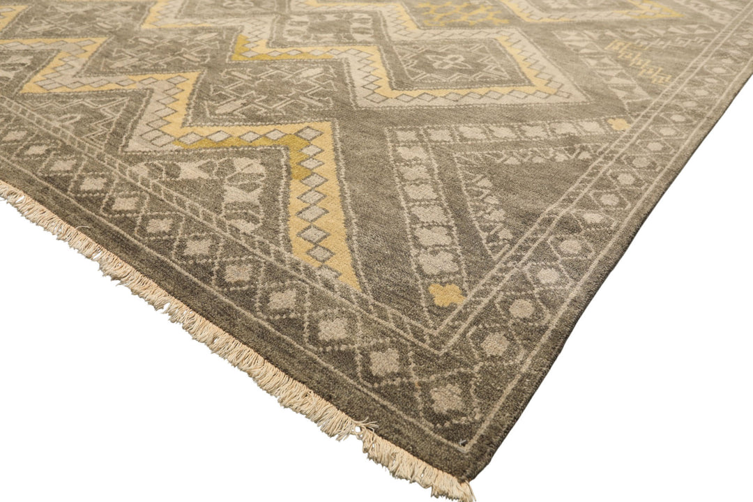 8x10 Mossy Gray, Gold, Muted earth tones Color Hand Knotted Oushak Wool Transitional Oriental Rug