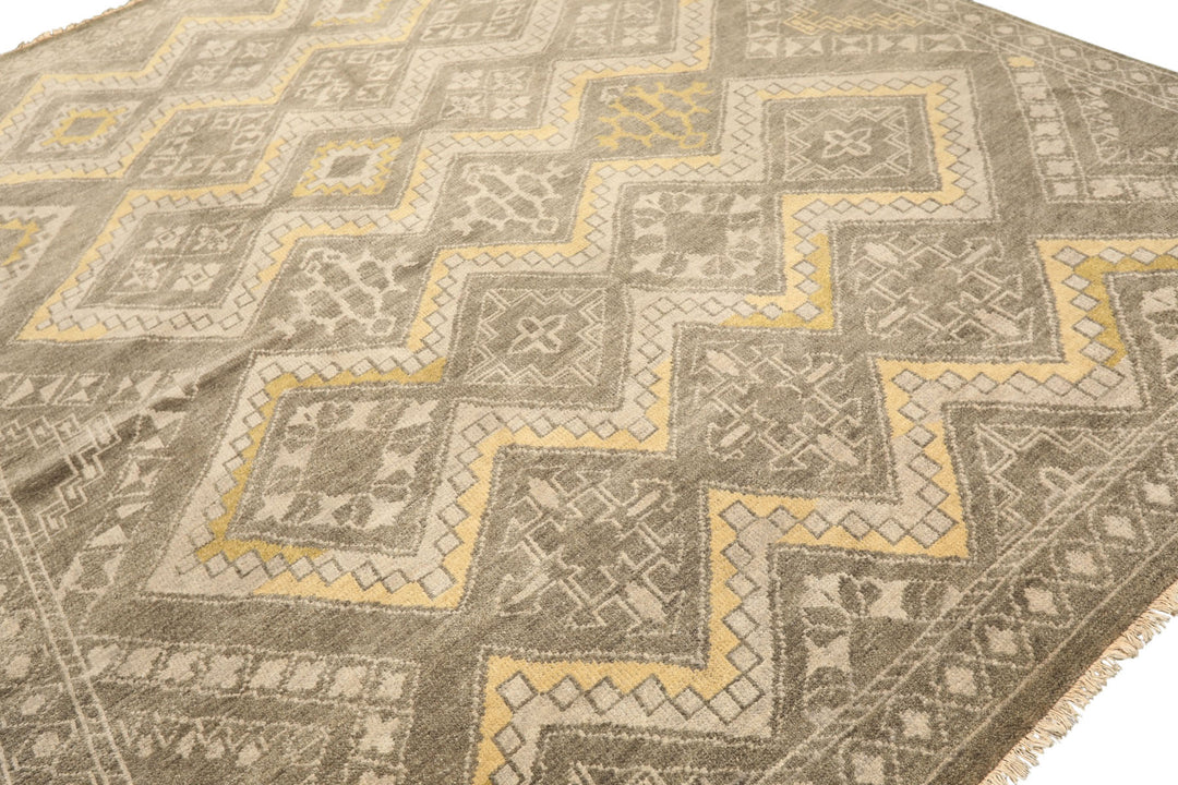 8x10 Mossy Gray, Gold, Muted earth tones Color Hand Knotted Oushak Wool Transitional Oriental Rug