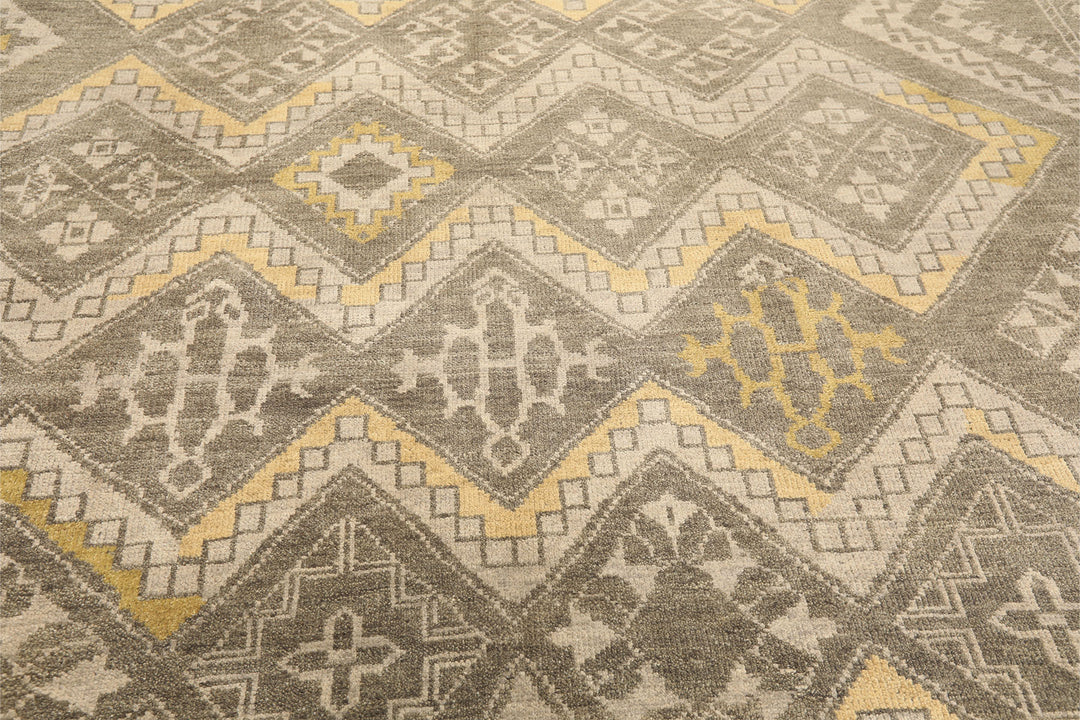 8x10 Mossy Gray, Gold, Muted earth tones Color Hand Knotted Oushak Wool Transitional Oriental Rug
