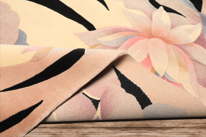 4x6 Ivory, Taupe, Lavender Color Hand Knotted Chinese Art Deco Wool Transitional Oriental Rug