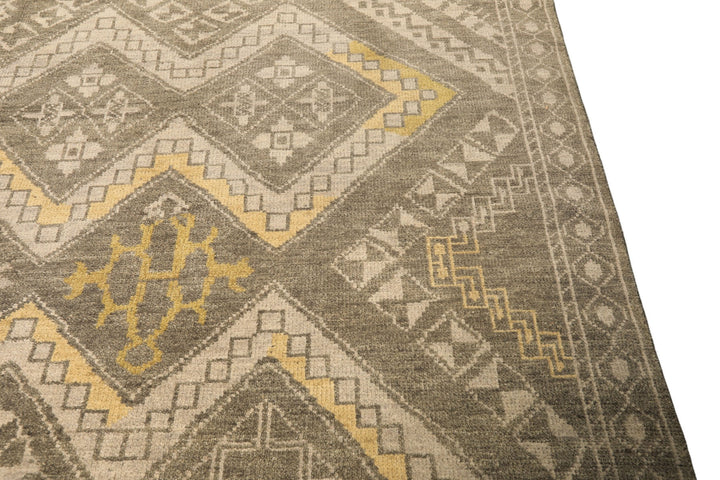 8x10 Mossy Gray, Gold, Muted earth tones Color Hand Knotted Oushak Wool Transitional Oriental Rug