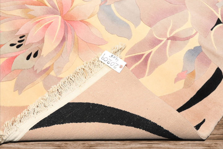 4x6 Ivory, Taupe, Lavender Color Hand Knotted Chinese Art Deco Wool Transitional Oriental Rug