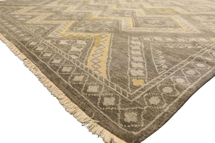 8x10 Mossy Gray, Gold, Muted earth tones Color Hand Knotted Oushak Wool Transitional Oriental Rug