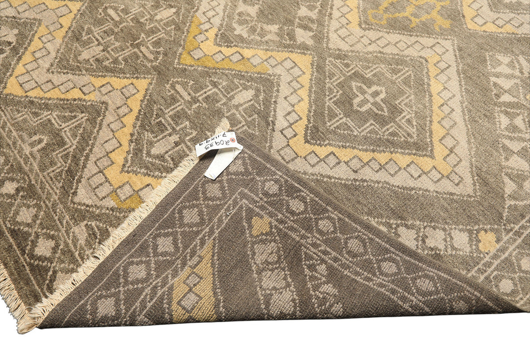 8x10 Mossy Gray, Gold, Muted earth tones Color Hand Knotted Oushak Wool Transitional Oriental Rug