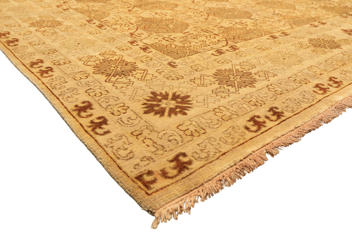 8x10 Gold, Rust, Tan Color Hand Knotted Oushak Wool Transitional Oriental Rug