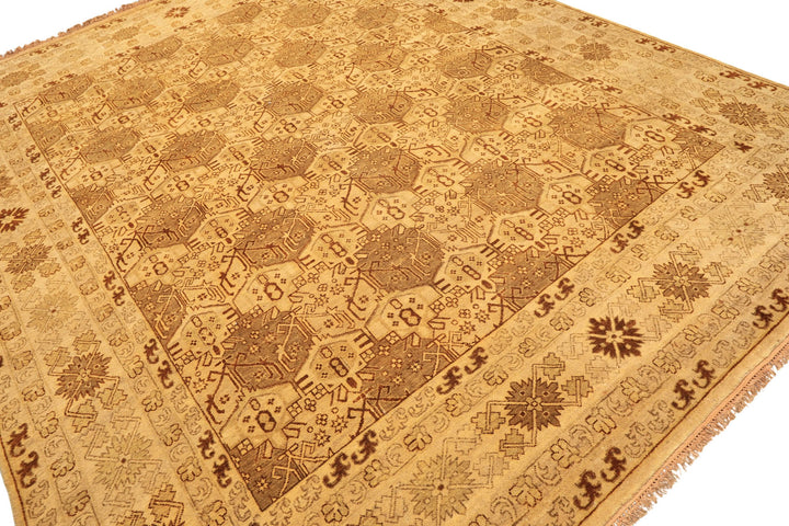 8x10 Gold, Rust, Tan Color Hand Knotted Oushak Wool Transitional Oriental Rug