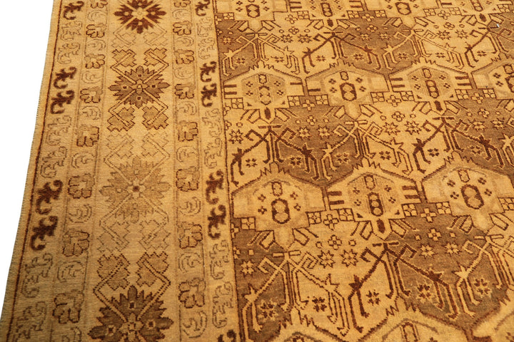 8x10 Gold, Rust, Tan Color Hand Knotted Oushak Wool Transitional Oriental Rug
