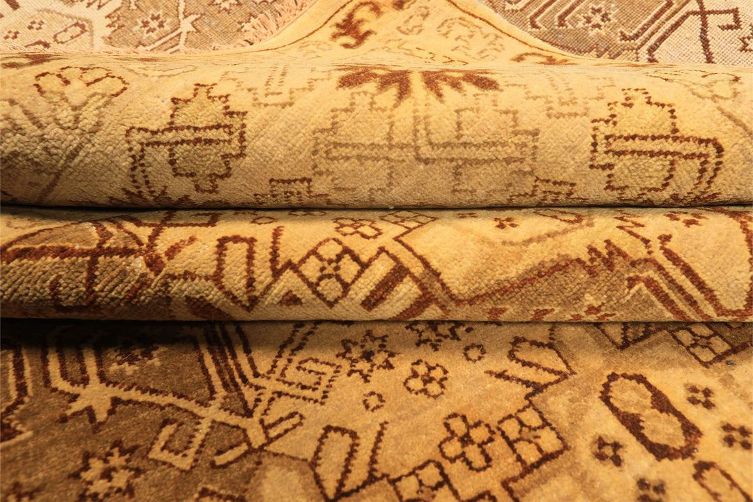 8x10 Gold, Rust, Tan Color Hand Knotted Oushak Wool Transitional Oriental Rug